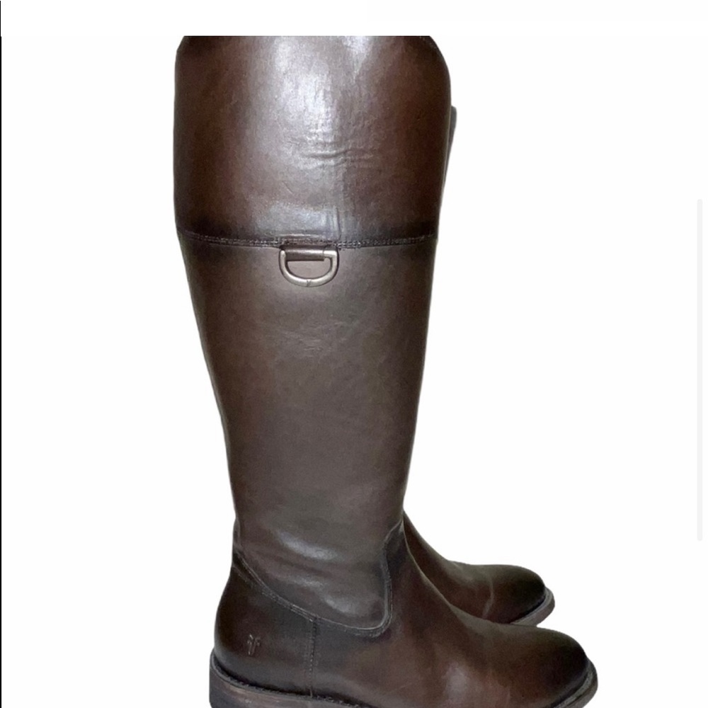 FRYE D-Ring Melissa Leather Tall Boots Size 6.5 Dark Brown Dust Bag